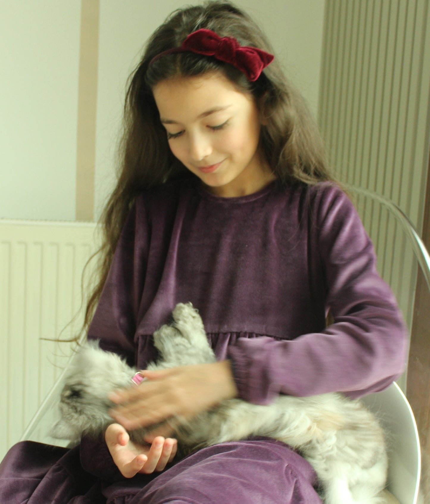 Kız Çocuk Modest Pamuk Kadife Midi Elbise