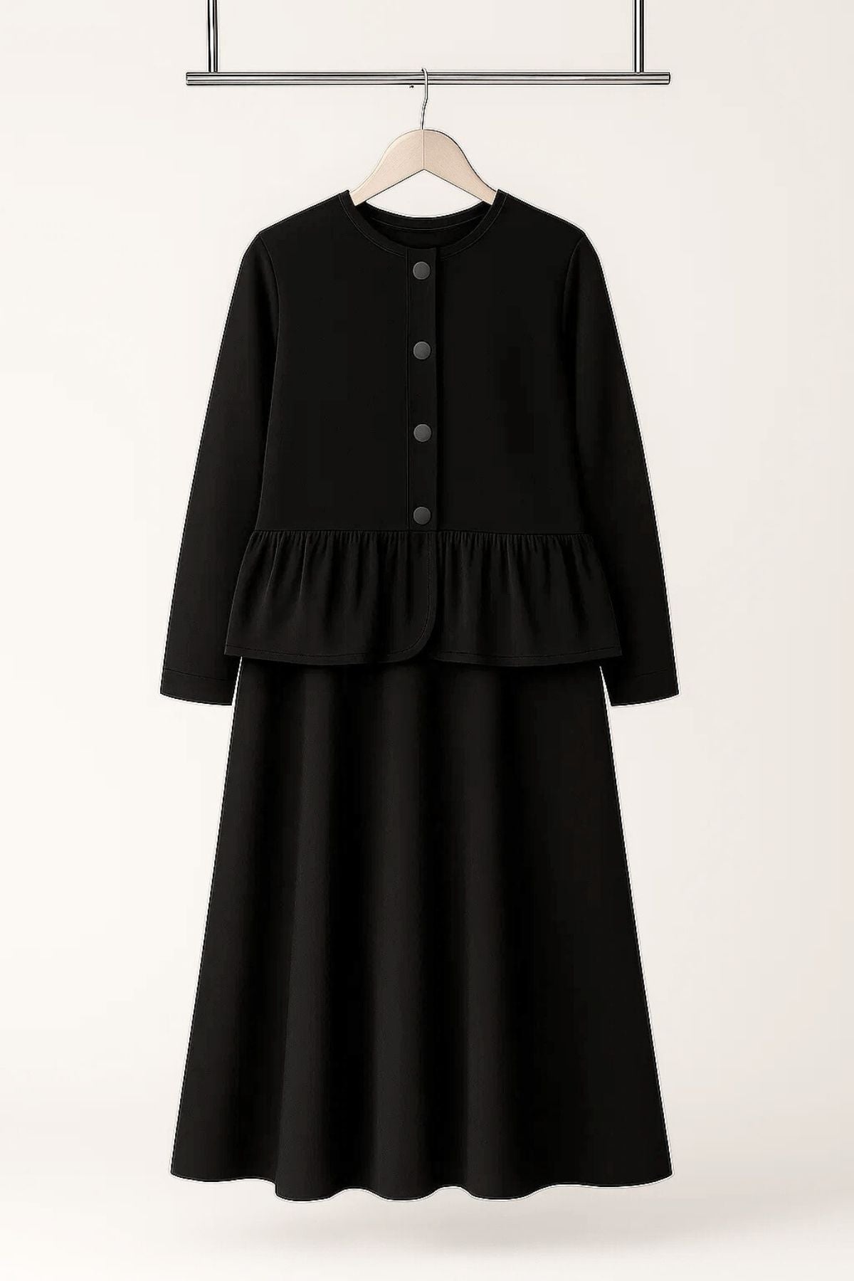 Siyah Peplum Ceket ve Etek Takım