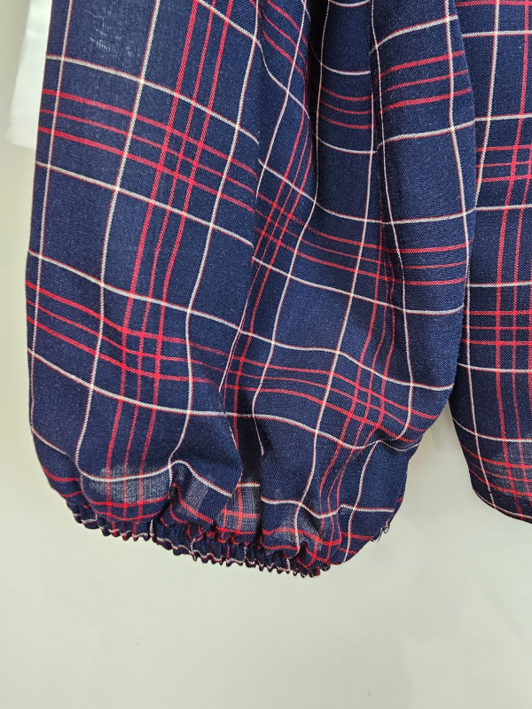 Lacivert Pileli Lastikli Bol Pantolon ve Kareli Lacivert Gömlek Takım