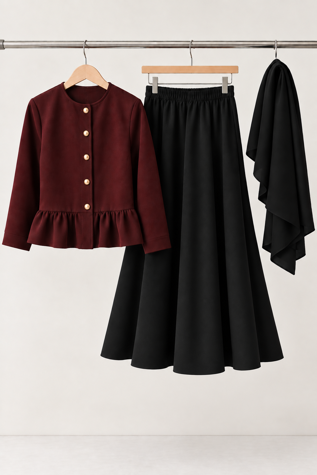 Peplum 3'lü Takım (Alt+Üst+Şal)