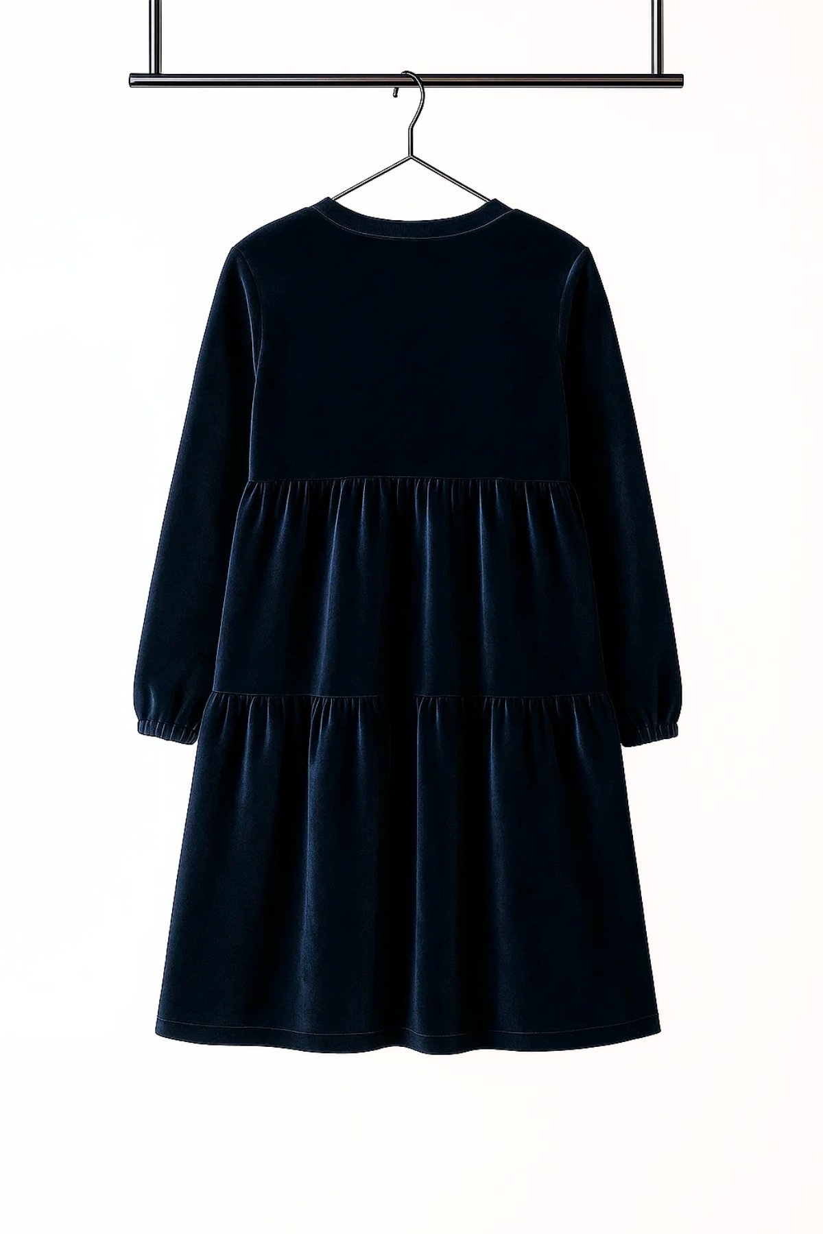 Kadife Kız Çocuk Midi Boy Lacivert Elbise
