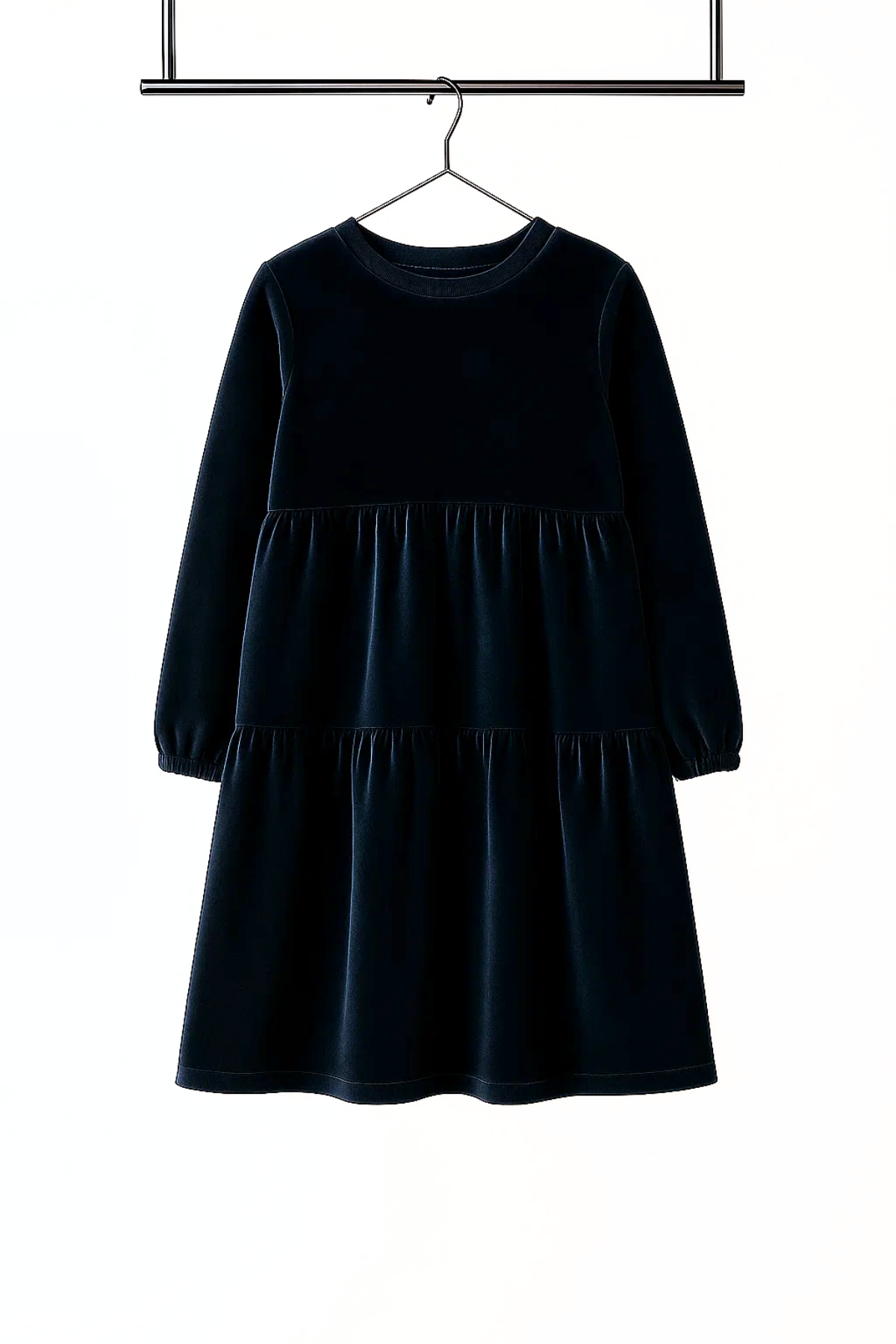 Kadife Kız Çocuk Midi Boy Lacivert Elbise