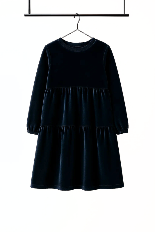 Kadife Kız Çocuk Midi Boy Lacivert Elbise