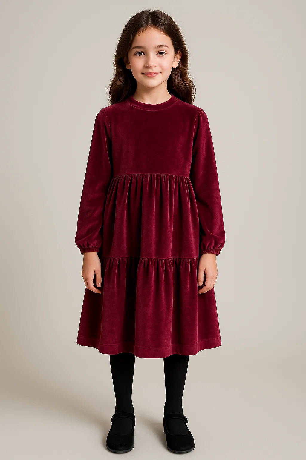 Kadife Kız Çocuk Midi Elbise