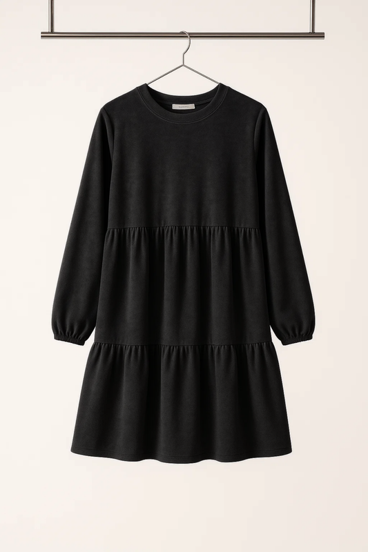 Kadife Kız Çocuk Siyah Midi Elbise