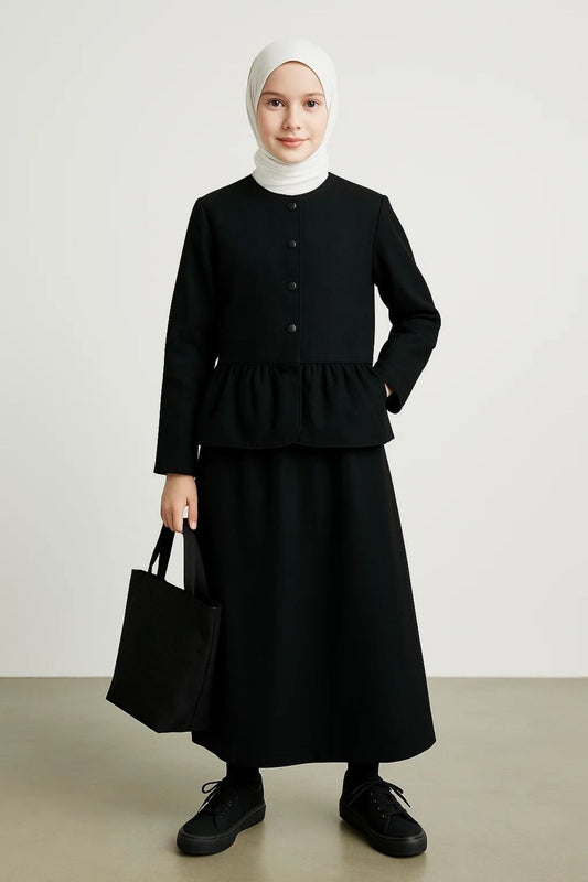 Siyah Peplum Ceket ve Etek Takım