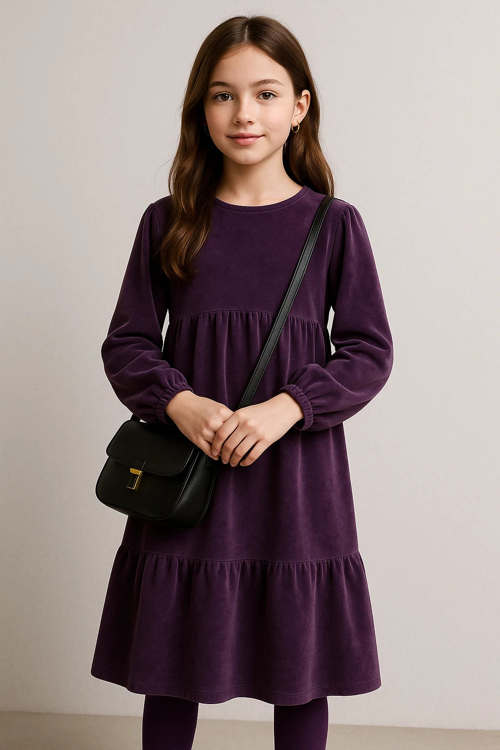 Kız Çocuk Modest Pamuk Kadife Midi Elbise