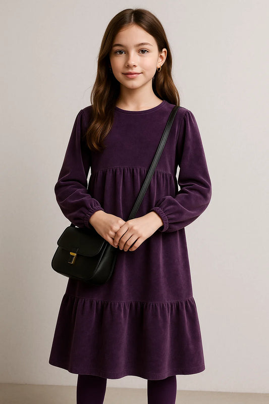 Kız Çocuk Modest Pamuk Kadife Midi Elbise