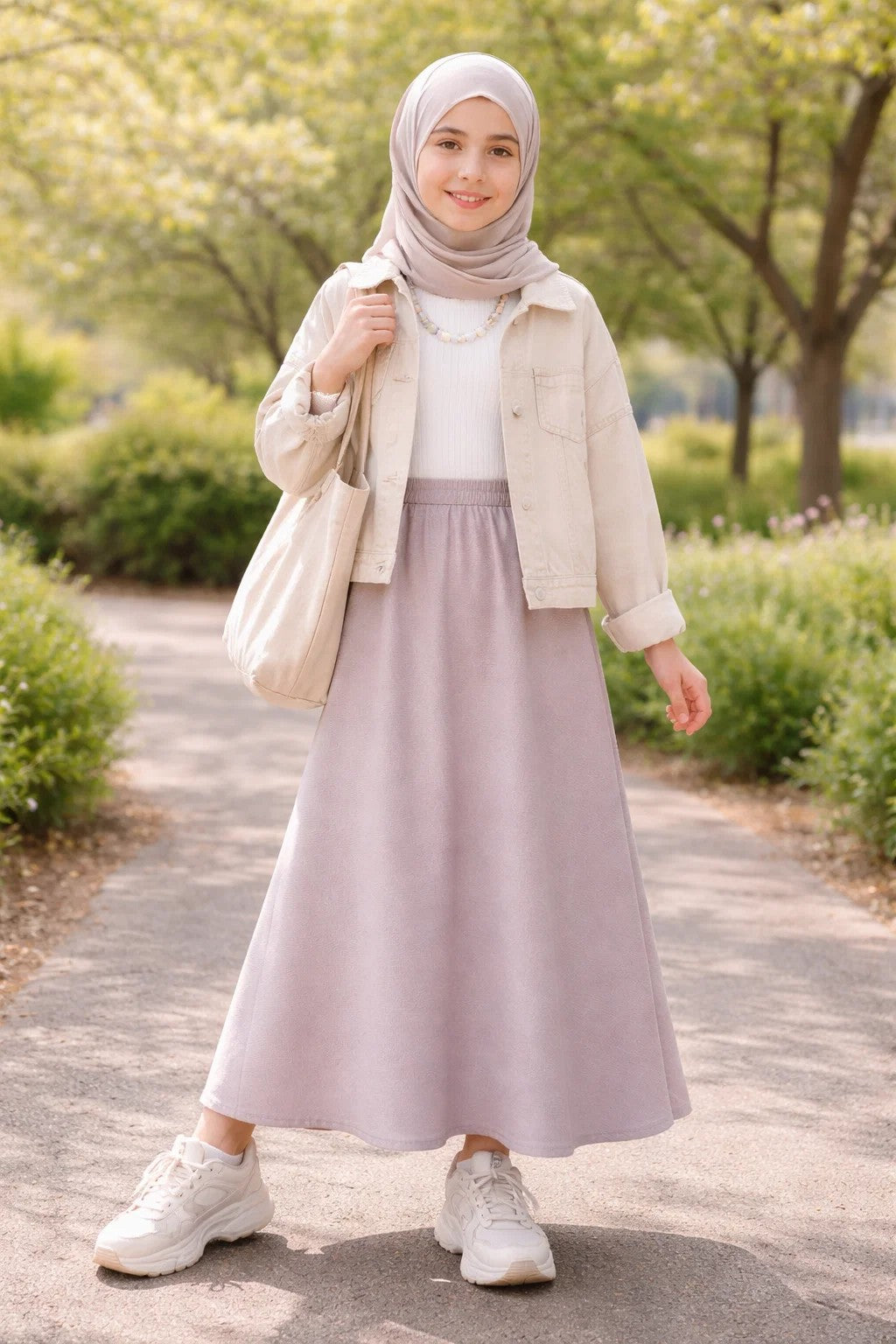 Kız Çocuk Mevsimlik Etek Bej Menekşe