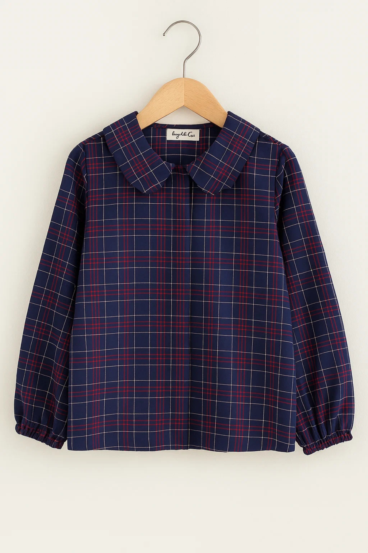 Lacivert Pileli Lastikli Bol Pantolon ve Kareli Lacivert Gömlek Takım