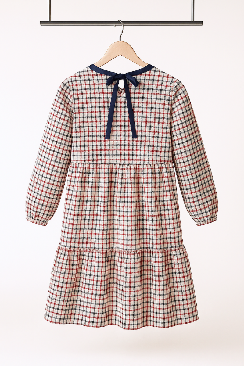 Kareli Robadan Kat Etekli Elbise