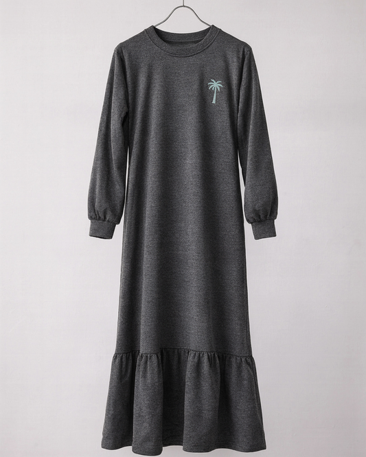 Gri Tesettür Penye Elbise