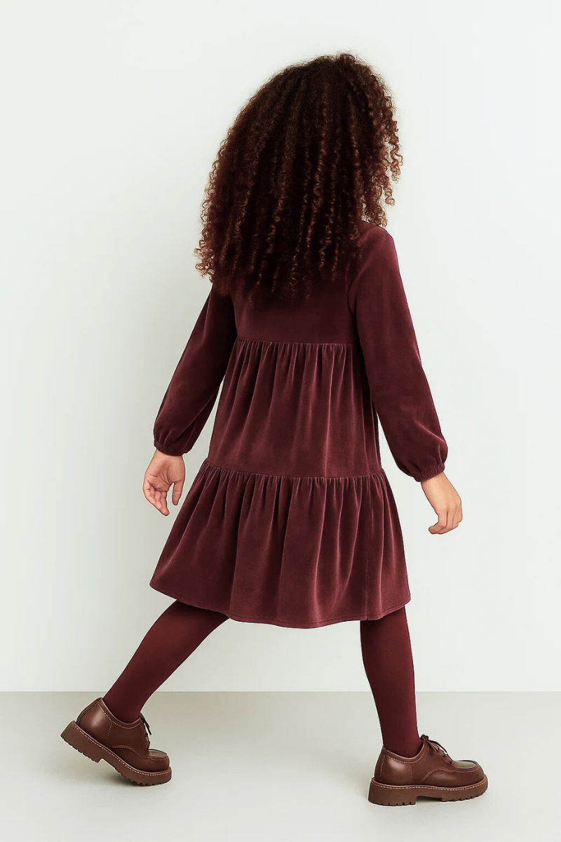 Kız Çocuk Modest Pamuk Kadife Midi Elbise