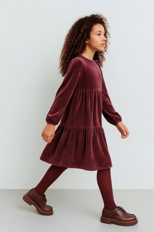 Kız Çocuk Modest Pamuk Kadife Midi Elbise