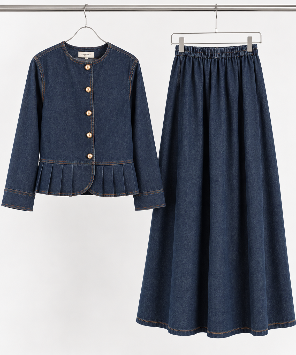 Kot Peplum Ceket ve Etek Takımı