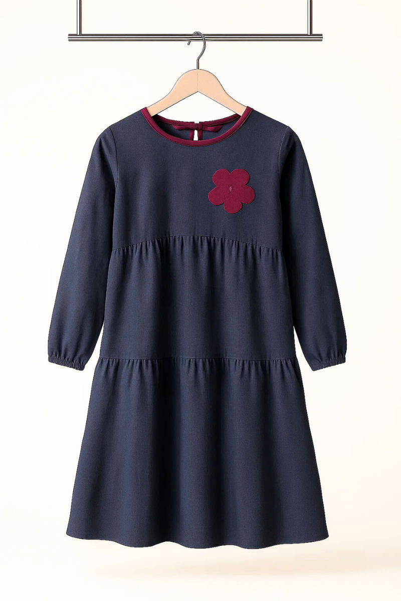 Lacivert Mevsimlik Pamuk Midi Elbise