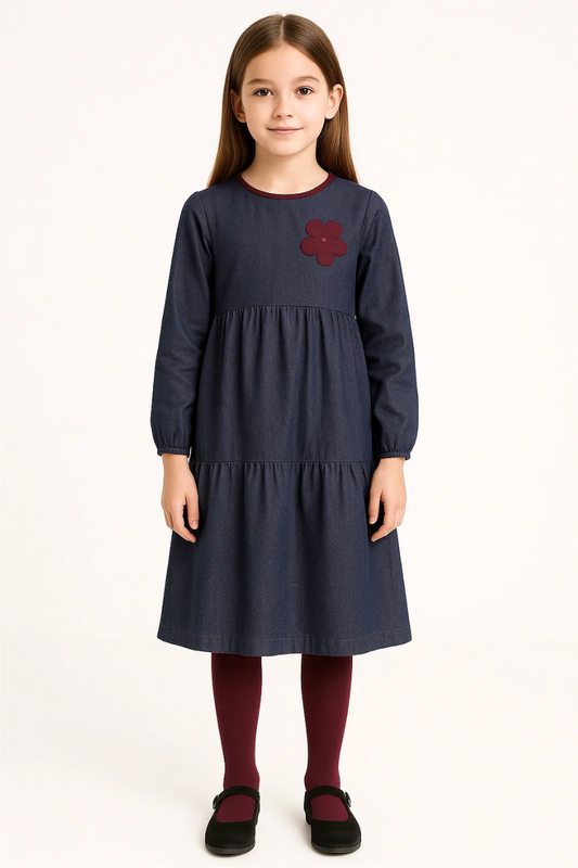 Lacivert Mevsimlik Pamuk Midi Elbise