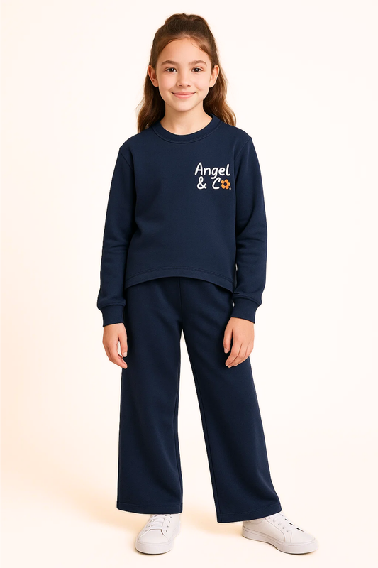Pamuklu Geniş Kesim Lacivert Kız Çocuk Eşofman Takım