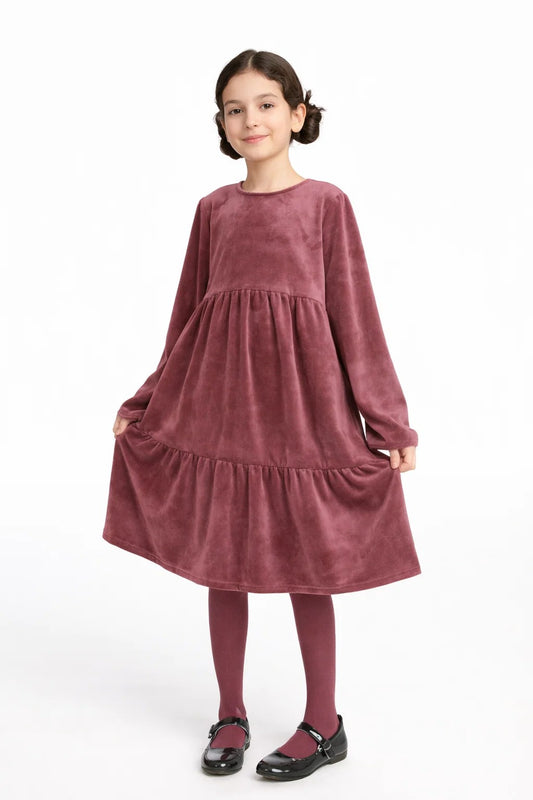 Kız Çocuk Modest Pamuk Kadife Midi Elbise
