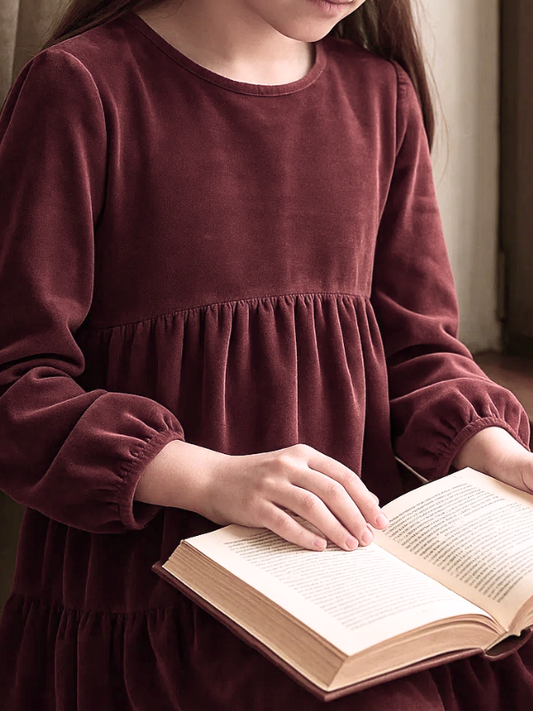 Kız Çocuk Modest Pamuk Kadife Midi Elbise