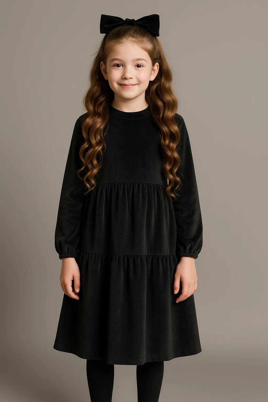 Kadife Kız Çocuk Lacivert Midi Elbise