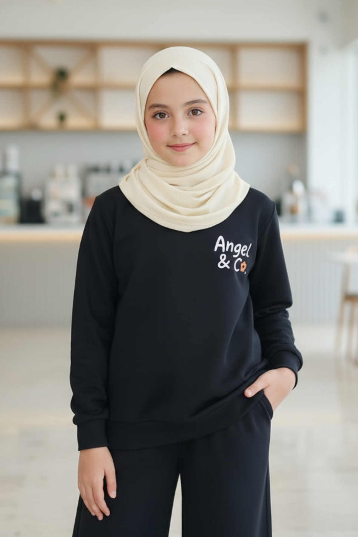 Pamuklu Geniş Kesim Siyah Kız Çocuk Eşofman Takım